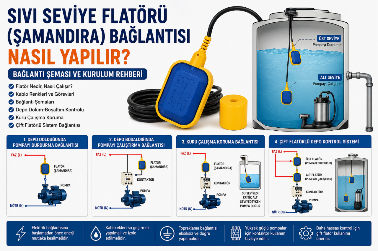 Sıvı Seviye Flatörü (Şamandıra) Bağlantısı Nasıl Yapılır? Bağlantı Şeması ve Kurulum Rehberi