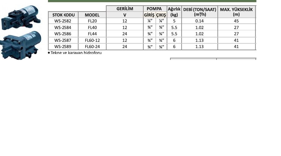 Water Sound FL20 12 Volt Otomatik Karavan ve Tekne Hidroforu 4.5 Bar 2.4 lt/dk