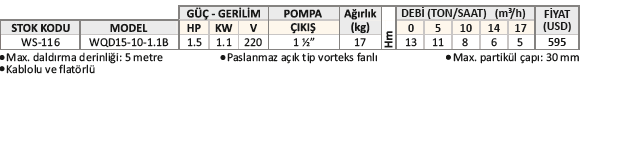 Water Sound WQD15-10 1.1B 1,5HP Paslanmaz Çelik Kirli Su Drenaj Pompası