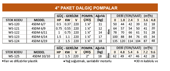 Water Sound 4SDM 6/7 0,5HP 4'' 30 Metre Kablolu ve Panolu Paket Dalgıç Pompa