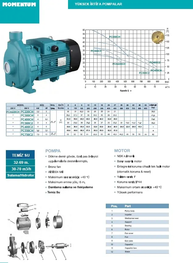 Momentum PC220CH 3HP 380V Döküm Gövdeli Santrifüj Pompa