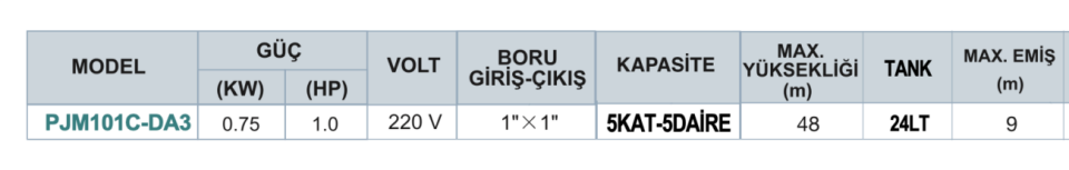 MOMENTUM PJM101C-DA3 - 1Hp - 220V - PASLANMAZ JET POMPALI PAKET HİDROFOR