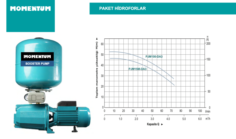 MOMENTUM PJM100-DA3 EV TİPİ HİDROFOR 1HP 24LT TANKLI