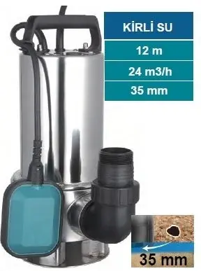 MOMENTUM PKS-1300SW -1300W-220V- PASLANMAZ GÖVDELİ PİS(KİRLİ) SU DRENAJ DALGIÇ POMPASI