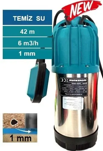 MOMENTUM PKS-1000F -1000W-220V- PASLANMAZ GÖVDELİ TEMİZ SU DRENAJ DALGIÇ POMPASI
