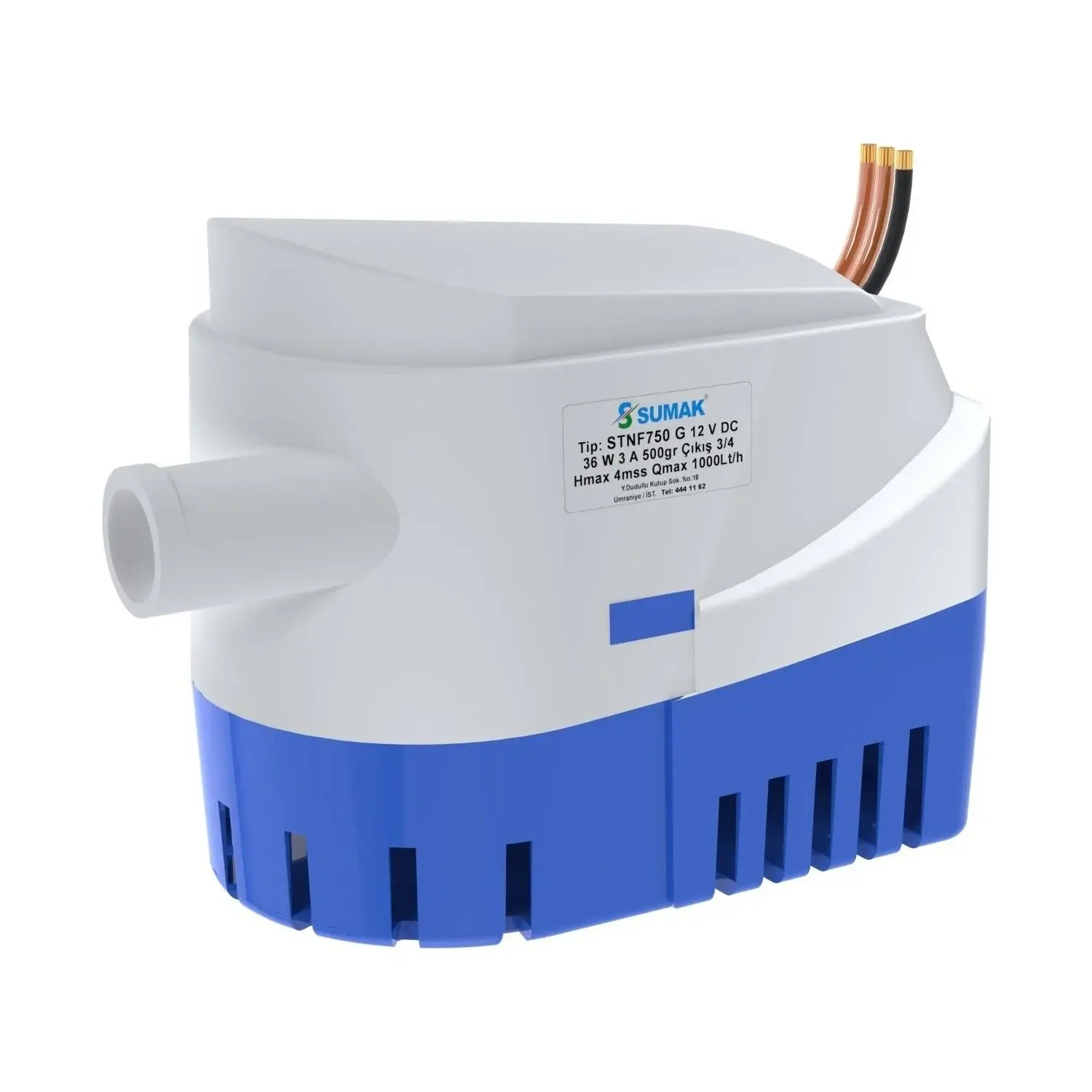 SUMAK STNF 750 G, Otomatik Flatörlü Sintine Dalgıç Pompası (36W - 12V)