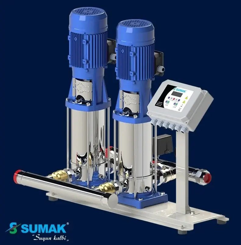 Sumak SHTP8B 220/8 SMART 2X1.6 kW 380V Çift Pompalı Dijital Panolu Komple Paslanmaz İnline Hidrofor