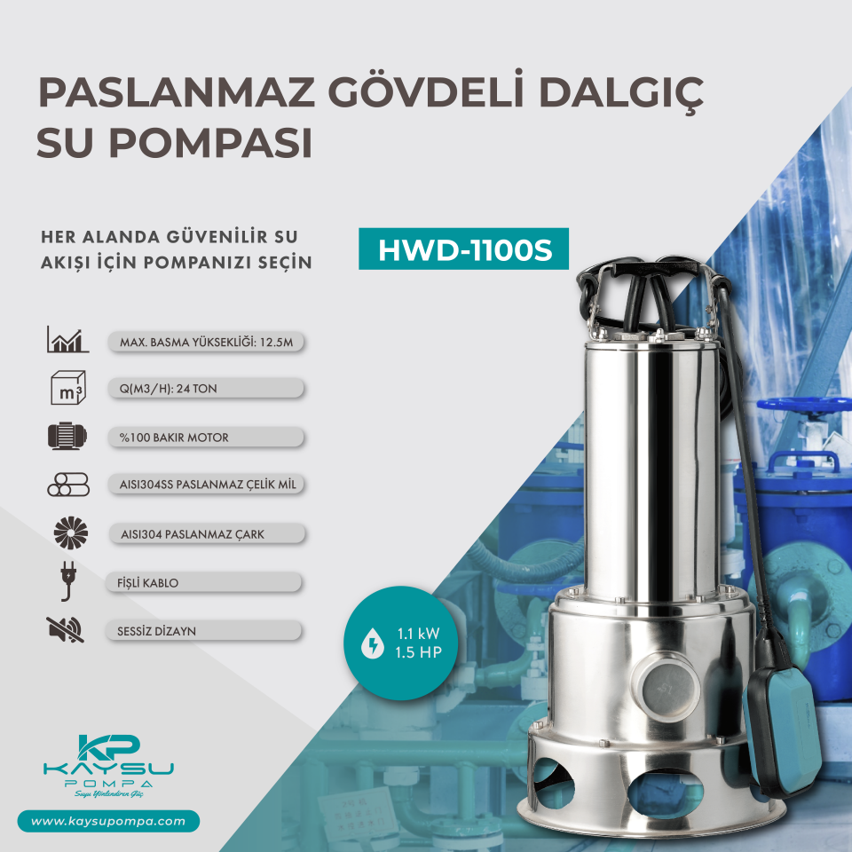 Kaysu HWD-1100S paslanmaz kirli su dalgıç pompası