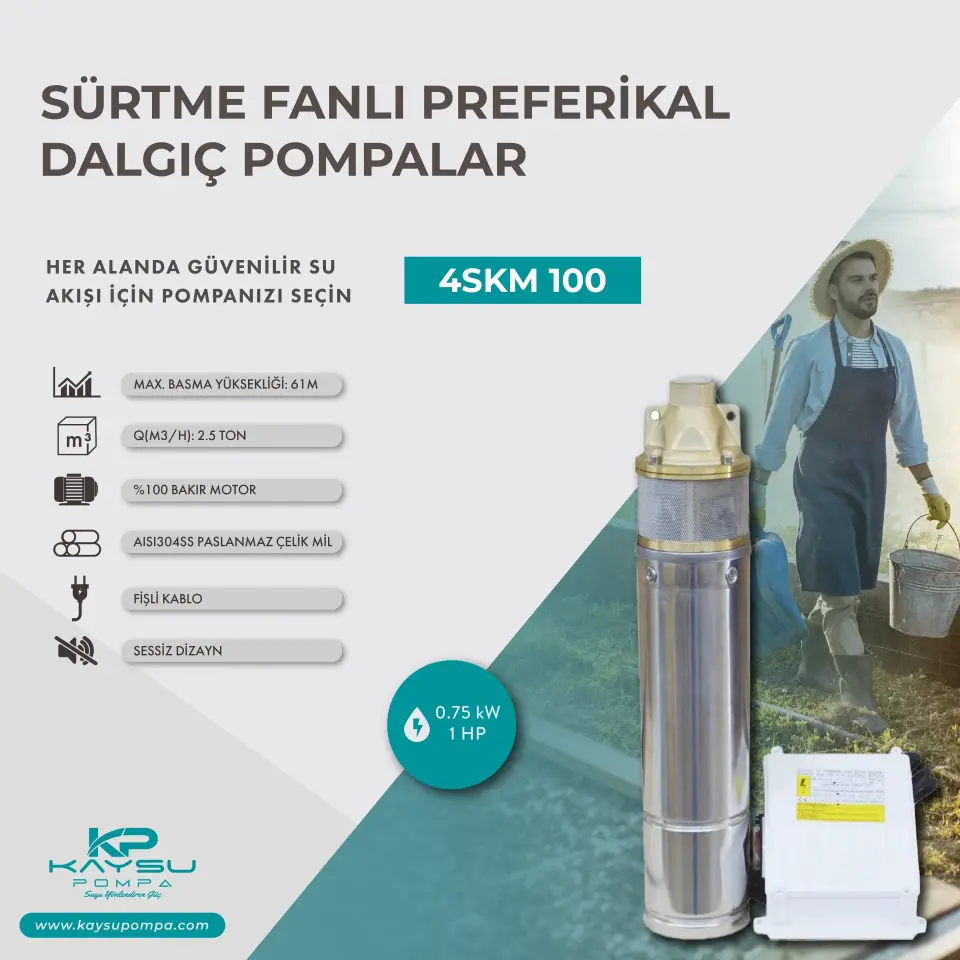 Kaysu Sürtme Fanlı Preferikal Dalgıç Pompa - 4SKM 100 - 0.75 kW - 1HP