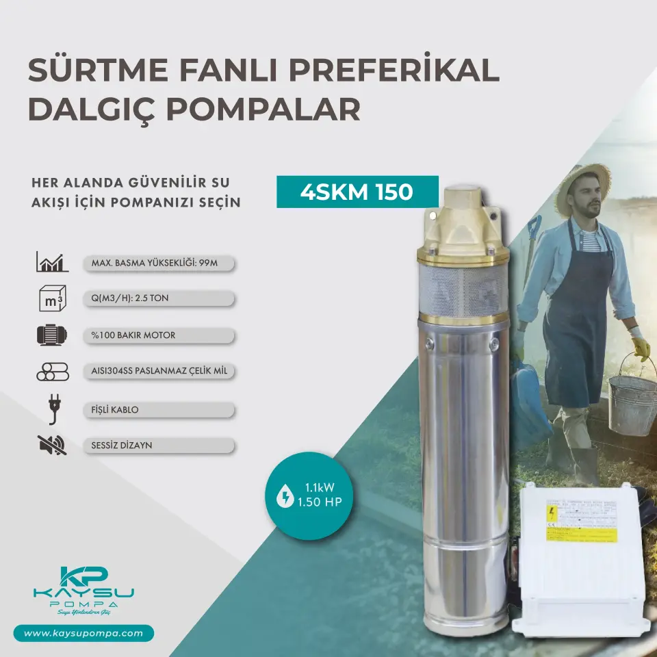 Kaysu Sürtme Fanlı Preferikal Dalgıç Pompa - 4SKM 150 - 1.1 kW - 1.5 HP