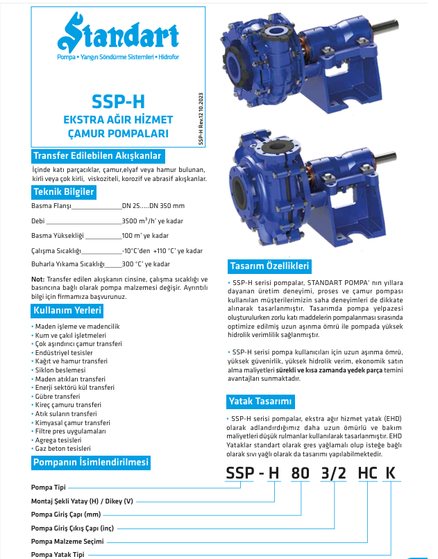 Standart SSP-H Ekstra Ağır Hizmet Çamur Pompaları (FİYAT ALINIZ)