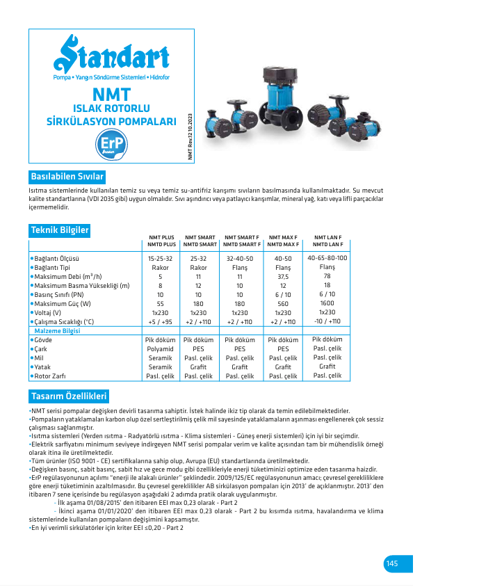 Standart NMT /NMTD Islak Rotorlu Sirkülasyon Pompaları (FİYAT ALINIZ)