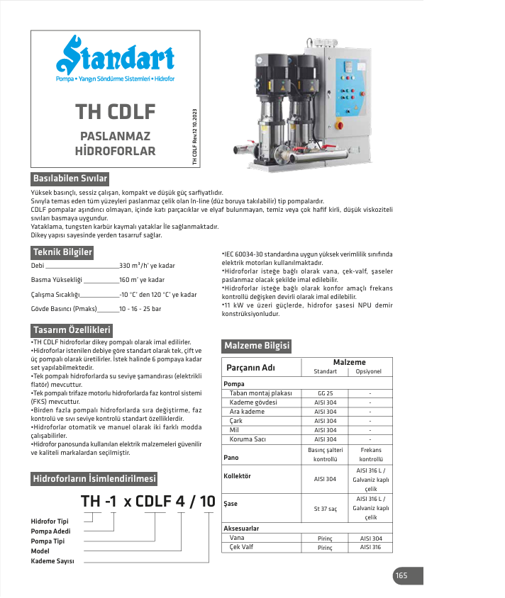 Standart TH CDLF Paslanmaz Malzemeri Tam Otomatik Paket Hidroforlar (FİYAT ALINIZ)
