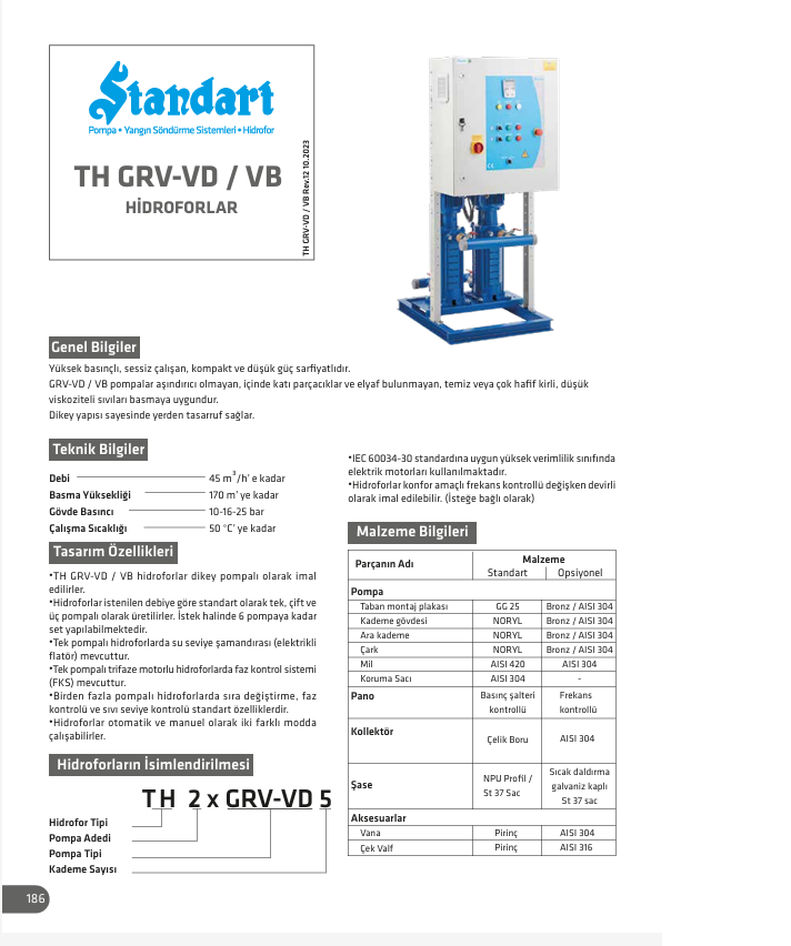 Standart TH-GRV-VD/VB Döküm Gövdeli Tam Otomatik Paket Hidroforlar (FİYAT ALINIZ)