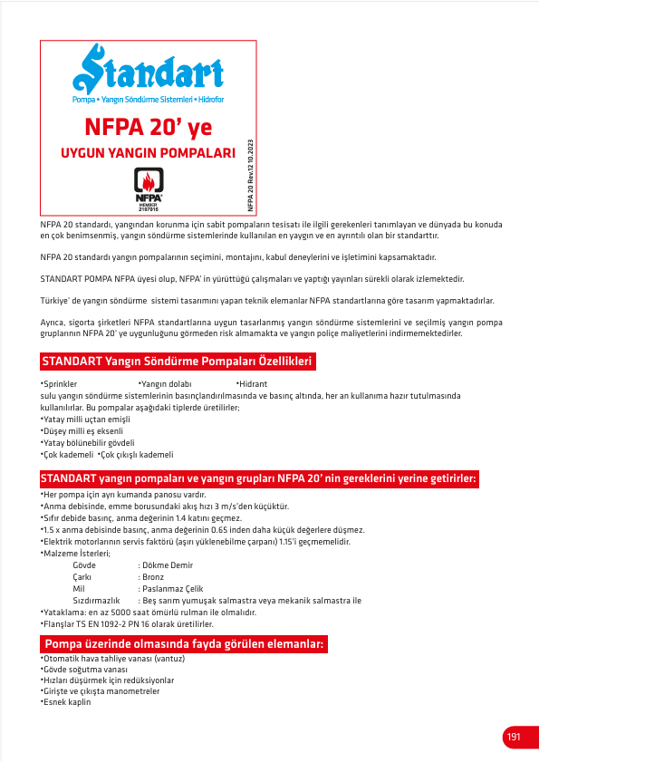 Standart NFPA 20 Yangın Söndürme Pompaları (FİYAT ALINIZ)