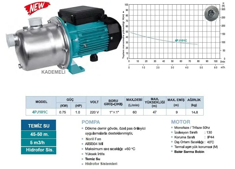 Momentum 4PJ101C 220V 1Hp Kademeli Sessiz Paslanmaz Jet Pompa